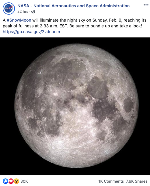 NASA Facebook post